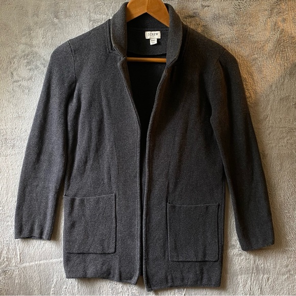 J. Crew Jackets & Blazers - J. Crew Sweater Blazer Charcoal Knit Open Front Academia Schoolboy Office Cozy